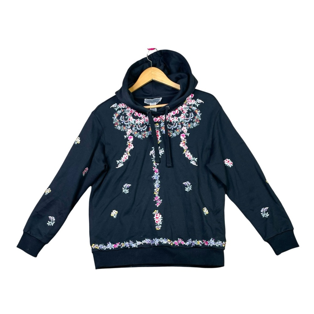 Giambattista Valli x HM Black Embroidered Sweatshirt Hoodie Floral Small EUC